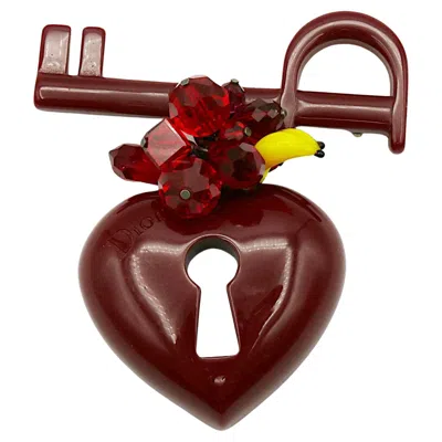 Pre-owned Dior Christian  Vintage Burgundy Red Resin Key To My Heart Dangle Brooch