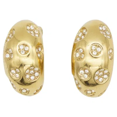 Pre-owned Dior Christian  Vintage Crystals Large Glow Cluster Circle Hoop Domed Earrings In Multi