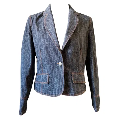 Pre-owned Dior Christian  Vintage Denim Monogram Jacket Women's Size 40, 2000 In Gray