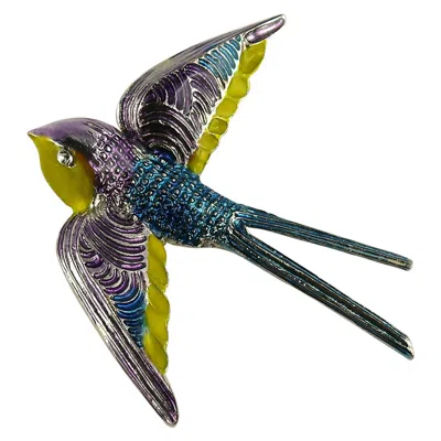 Pre-owned Dior Christian  Vintage Enameled Swallow Brooch In Black