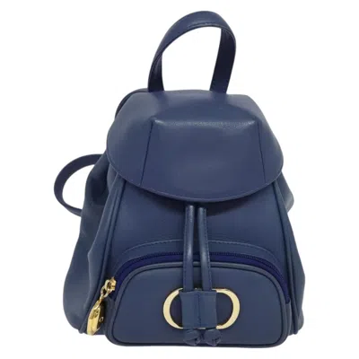 Pre-owned Dior Christian  Vintage Flap Backpack Leather Blue Leather Backpack Bag ()