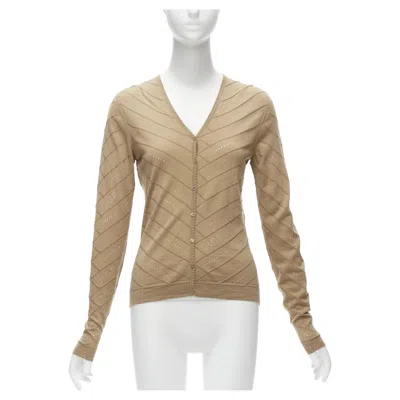 Pre-owned Dior Christian  Vintage Galliano Brown  Logo Pointelle Knit Cardigan Fr36 S
