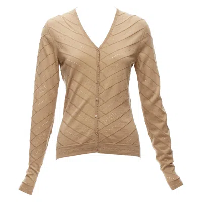 Pre-owned Dior Christian  Vintage Galliano Brown  Logo Pointelle Knit Cardigan Fr36 S