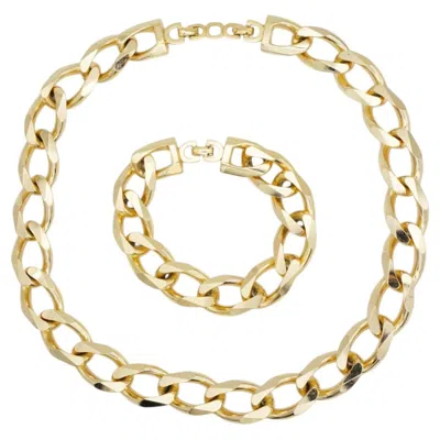 Pre-owned Dior Christian  Vintage Glow Gold Interlocked Link Rope Cuban Curb Omega 2 Set In Multi