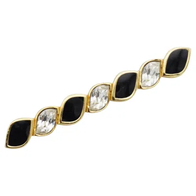 Pre-owned Dior Christian  Vintage Gold Black Enamel Crystals Spiral Twist Long Brooch