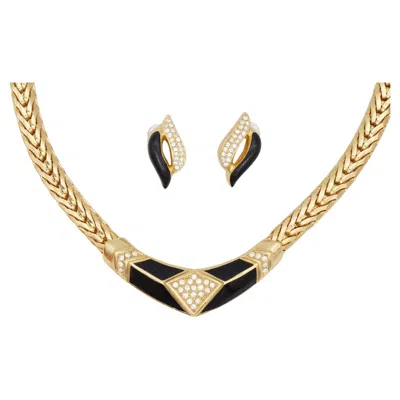 Pre-owned Dior Christian  Vintage Gold Black Moon Diamond Leaf Crystal Wheat Omega 2 Set