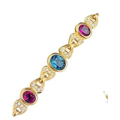Pre-owned Dior Christian  Vintage Gold Blue Amethyst Sapphire Interlocked Oval Brooch In Purple