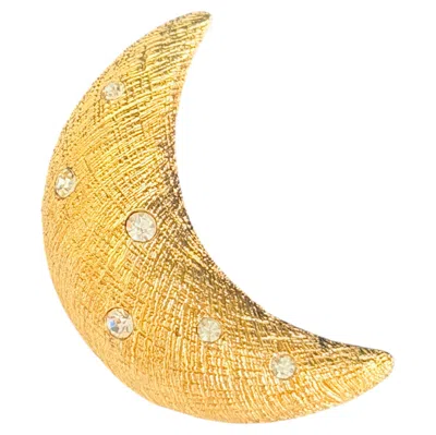 Pre-owned Dior Christian  Vintage Gold Brush Moon Crescent Sparkling Star Crystals Brooch In Multi