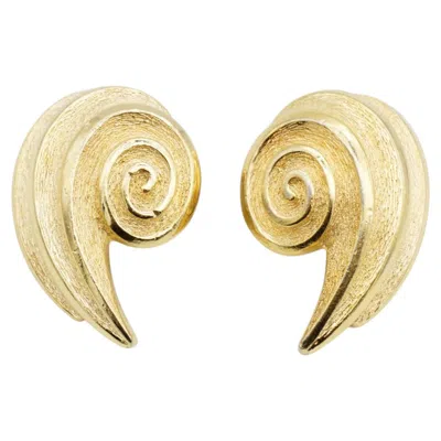 Pre-owned Dior Christian  Vintage Gold Huge Shell Conch Swirl Glow Matte Comma Earrings In Multi