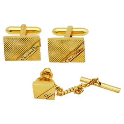 Pre-owned Dior Christian  Vintage Gold Iconic Rectangle Square Logo Cufflinks Tie Pin Set In Multiple