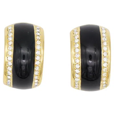 Pre-owned Dior Christian  Vintage Gold Large Black Double Crystals Hoop Chunky Earrings