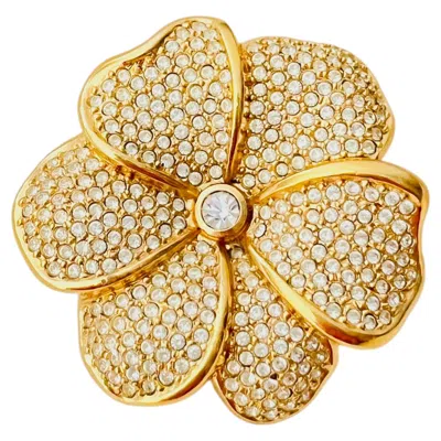 Pre-owned Dior Christian  Vintage Gold Large Blossom Floral Shining Crystals Chunky Brooch In Multiple