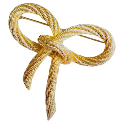 Pre-owned Dior Christian  Vintage Gold Large Rope Knot Bow Ribbon Butterfly Chunky Brooch In Multiple