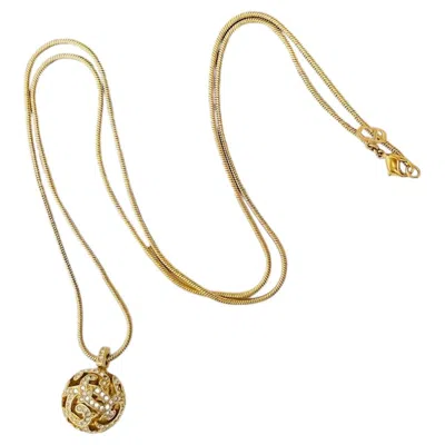 Pre-owned Dior Christian  Vintage Gold Long Ball Sphere Openwork Crystals Snake Necklace In Multiple