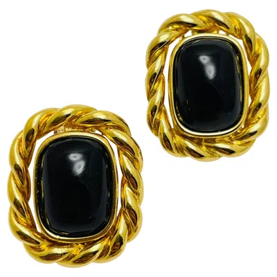 Pre-owned Dior Christian  Vintage Gold Plated Black Cab Designer Clip On Earrings
