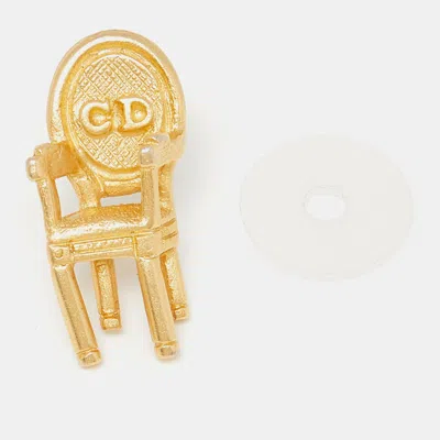 Pre-owned Dior Christian  Vintage Gold Plated Cd Chair Pin Brooch