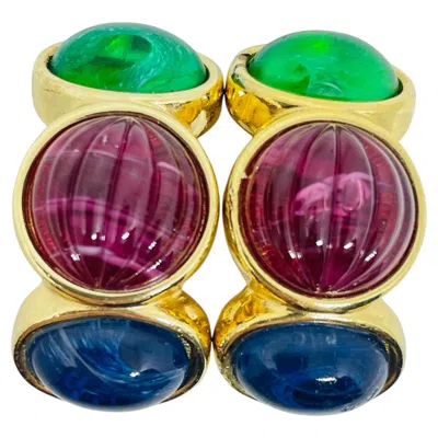 Pre-owned Dior Christian  Vintage Gold Plated Jewel Mogul Glass Designer Clip On Earrings In Multiple