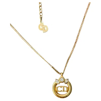 Pre-owned Dior Christian  Vintage Gold Rare Circle Rectangle Cd Crystals Openwork Necklace In Multiple