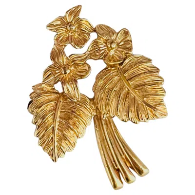 Pre-owned Dior Christian  Vintage Gold Rare Vivid Bouquet Cluster Flower Large Leaf Brooch In Multiple