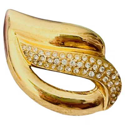 Pre-owned Dior Christian  Vintage Gold Rare Wing Eye Glow Crystals Openwork Chunky Brooch In Multiple
