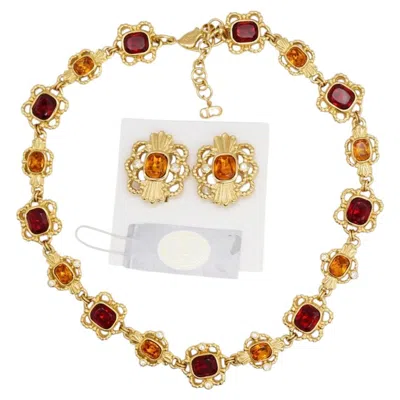 Pre-owned Dior Christian  Vintage Gold Ruby Topaz Citrine Oval Topaz Crystals Openwork Set In Multiple