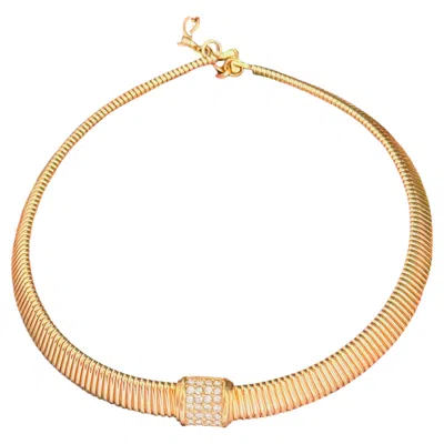 Pre-owned Dior Christian  Vintage Gold Square Crystals Omega Adjustable Choker Necklace In Multiple
