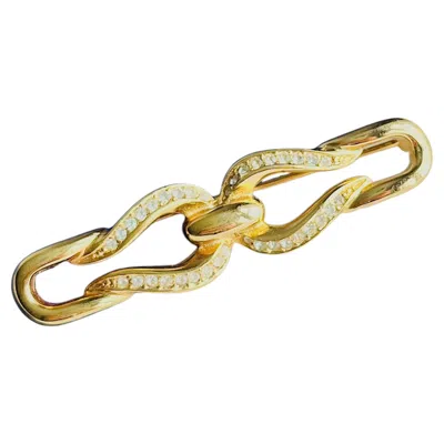 Pre-owned Dior Christian  Vintage Gold Symmetric Long Double Crystals Interlocked Brooch In Multiple