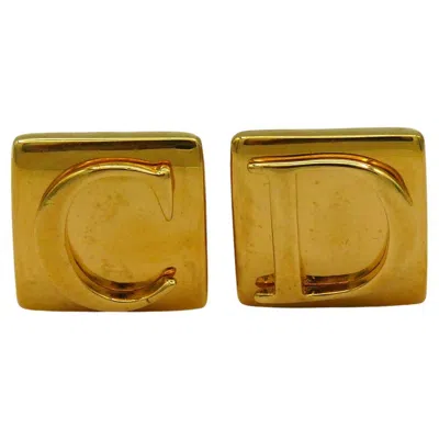 Pre-owned Dior Christian  Vintage Gold Tone C D Clip-on Earrings In Multi