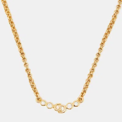 Pre-owned Dior Christian  Vintage Gold Tone Cd Rhinestone Chain Necklace