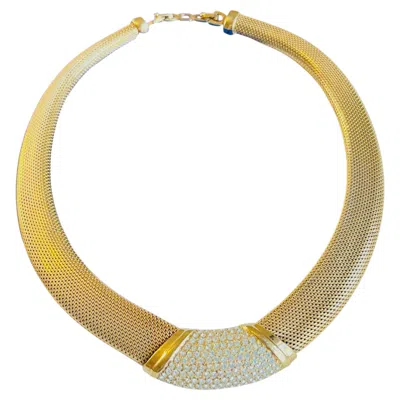 Pre-owned Dior Christian  Vintage Gold Wide Chunky Crystals Woven Omega Mesh Necklace In Multiple
