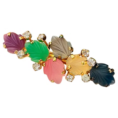 Pre-owned Dior Christian  Vintage Gripoix Gold Emerald Sapphire Leaf Salad Flower Brooch In Green