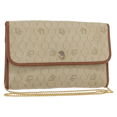 Pre-owned Dior Christian  Vintage Honeycomb Chain Canvas Beige Canvas Shoulder Bag Bag () In Sand