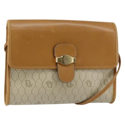 Pre-owned Dior Christian  Vintage Honeycomb Flap Crossbody Bag Canvas And Leather Beige Canvas Shoulder Bag Bag In Sand