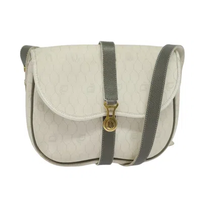 Pre-owned Dior Christian  Vintage Honeycomb Flap Crossbody Bag Canvas And Leather White Canvas Shoulder Bag Bag