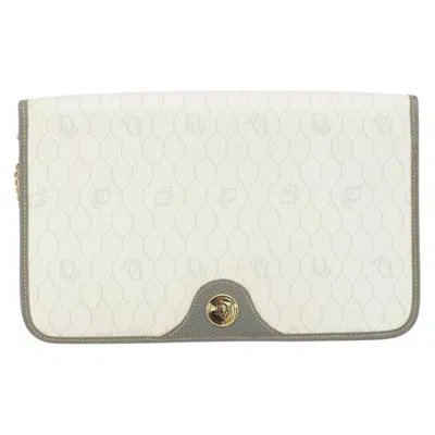 Pre-owned Dior Christian  Vintage Honeycomb Zip Coated Canvas White Canvas Clutche & Pouche Bag ()