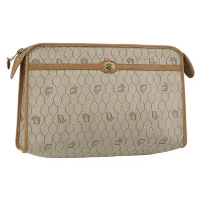 Pre-owned Dior Christian  Vintage Honeycomb Zip Pouch Canvas And Leather Beige Canvas Clutche & Pouche Bag (pre In Sand