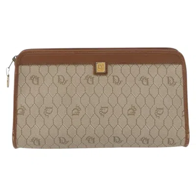 Pre-owned Dior Christian  Vintage Honeycomb Zip Pouch Canvas And Leather Beige Canvas Clutche & Pouche Bag (pre In Sand