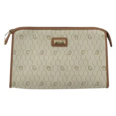 Pre-owned Dior Christian  Vintage Honeycomb Zip Pouch Canvas And Leather Beige Canvas Clutche & Pouche Bag (pre In Sand