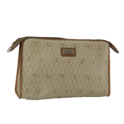 Pre-owned Dior Christian  Vintage Honeycomb Zip Pouch Canvas And Leather Beige Canvas Clutche & Pouche Bag (pre In Sand