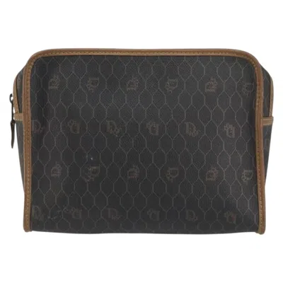 Pre-owned Dior Christian  Vintage Honeycomb Zip Pouch Canvas And Leather Black Canvas Clutche & Pouche Bag (pre
