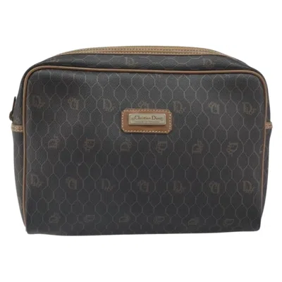 Pre-owned Dior Christian  Vintage Honeycomb Zip Pouch Canvas And Leather Black Canvas Clutche & Pouche Bag (pre