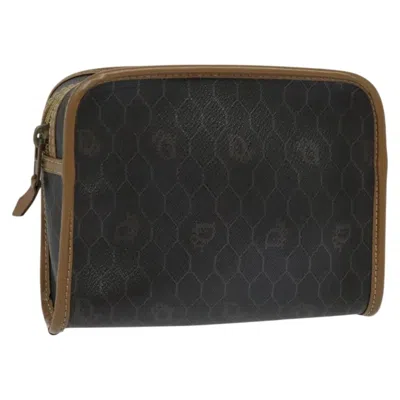 Pre-owned Dior Christian  Vintage Honeycomb Zip Pouch Canvas And Leather Black Canvas Clutche & Pouche Bag (pre