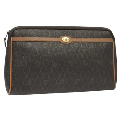 Pre-owned Dior Christian  Vintage Honeycomb Zip Pouch Canvas And Leather Black Canvas Clutche & Pouche Bag (pre