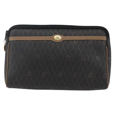 Pre-owned Dior Christian  Vintage Honeycomb Zip Pouch Canvas And Leather Black Pvc Clutche & Pouche Bag (pre-ow