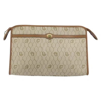 Pre-owned Dior Christian  Vintage Honeycomb Zip Pouch Coated Canvas Beige Canvas Clutche & Pouche Bag (pre-owne In Sand