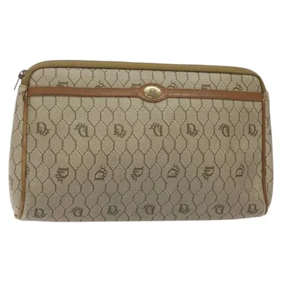 Pre-owned Dior Christian  Vintage Honeycomb Zip Pouch Coated Canvas Beige Canvas Clutche & Pouche Bag (pre-owne In Sand