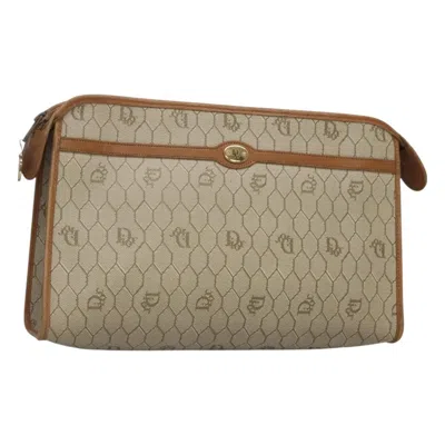 Pre-owned Dior Christian  Vintage Honeycomb Zip Pouch Coated Canvas Beige Pvc Clutche & Pouche Bag () In Sand