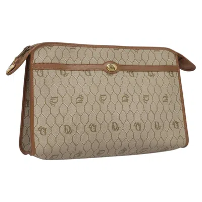 Pre-owned Dior Christian  Vintage Honeycomb Zip Pouch Coated Canvas Beige Pvc Clutche & Pouche Bag () In Sand