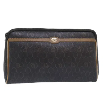 Pre-owned Dior Christian  Vintage Honeycomb Zip Pouch Coated Canvas Black Canvas Clutche & Pouche Bag (pre-owne