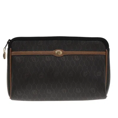 Pre-owned Dior Christian  Vintage Honeycomb Zip Pouch Coated Canvas Black Canvas Clutche & Pouche Bag (pre-owne